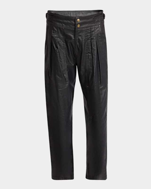 Fidji Pleated Straight-Leg Coated Linen Pants